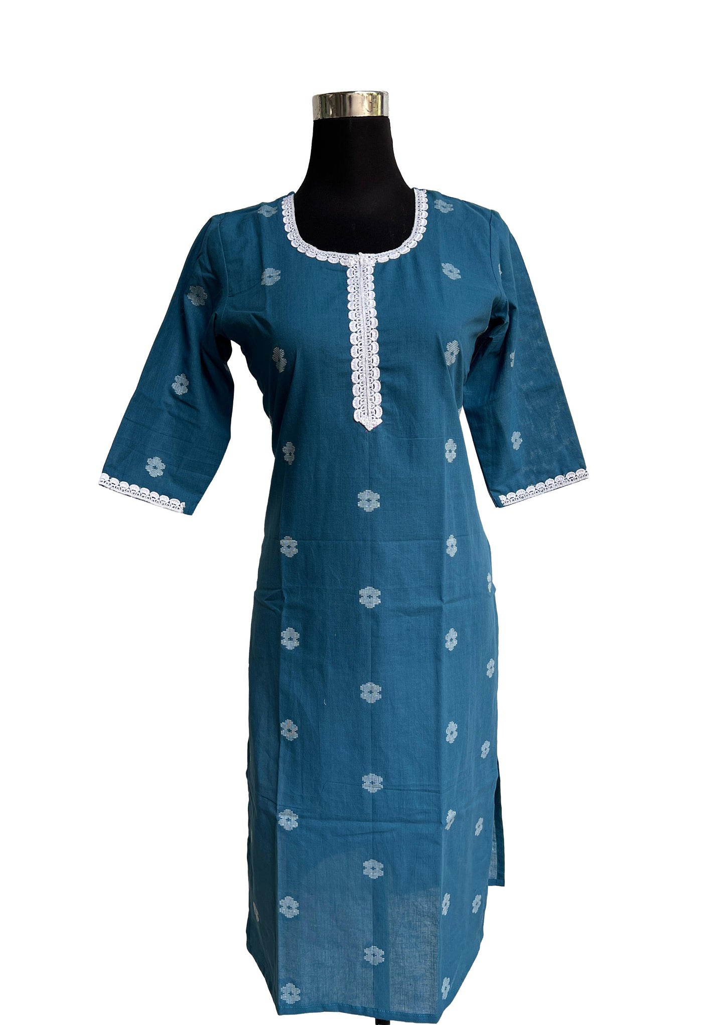 Women’s Teal Blue Embroidered Straight Kurti