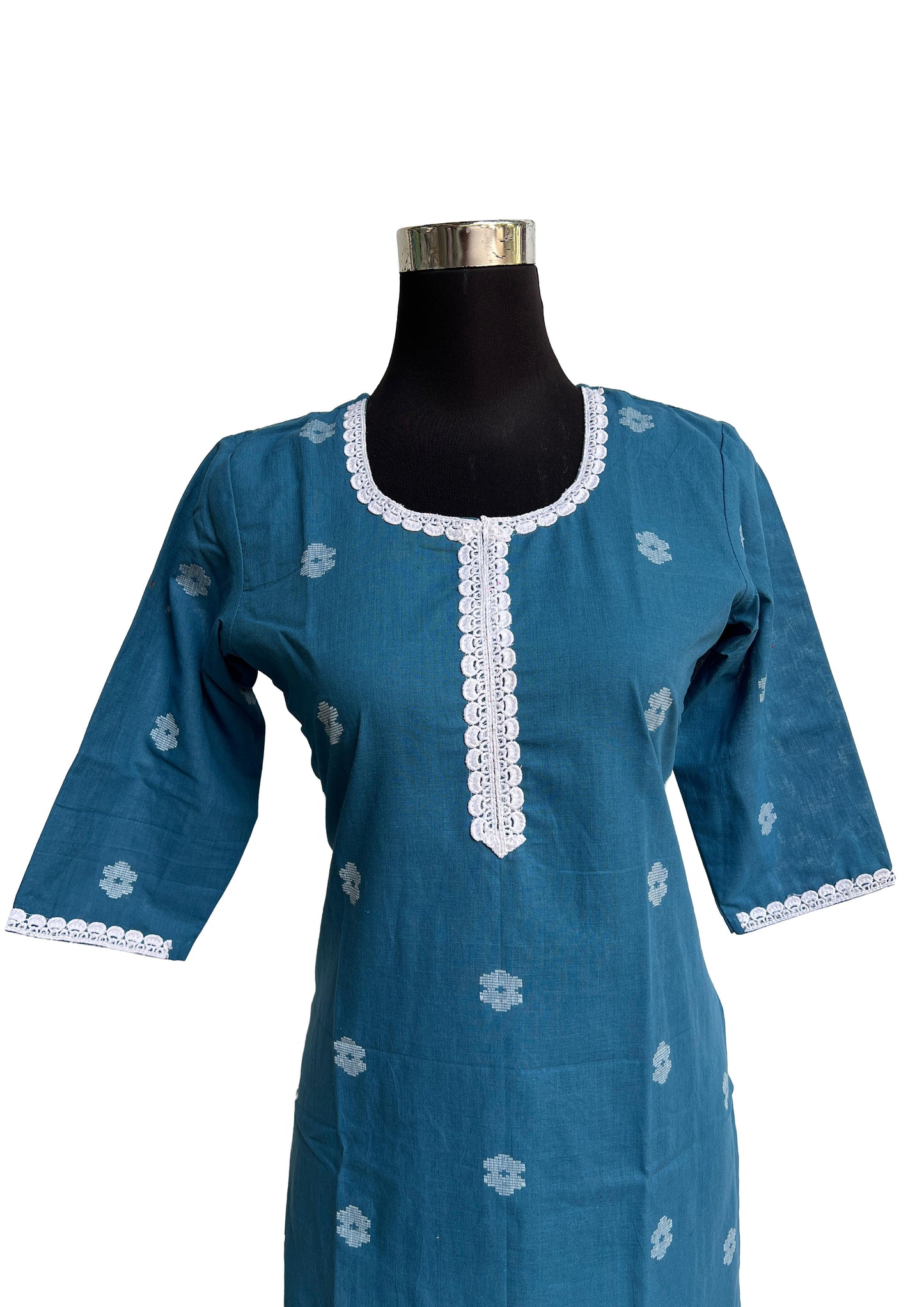 Women’s Teal Blue Embroidered Straight Kurti