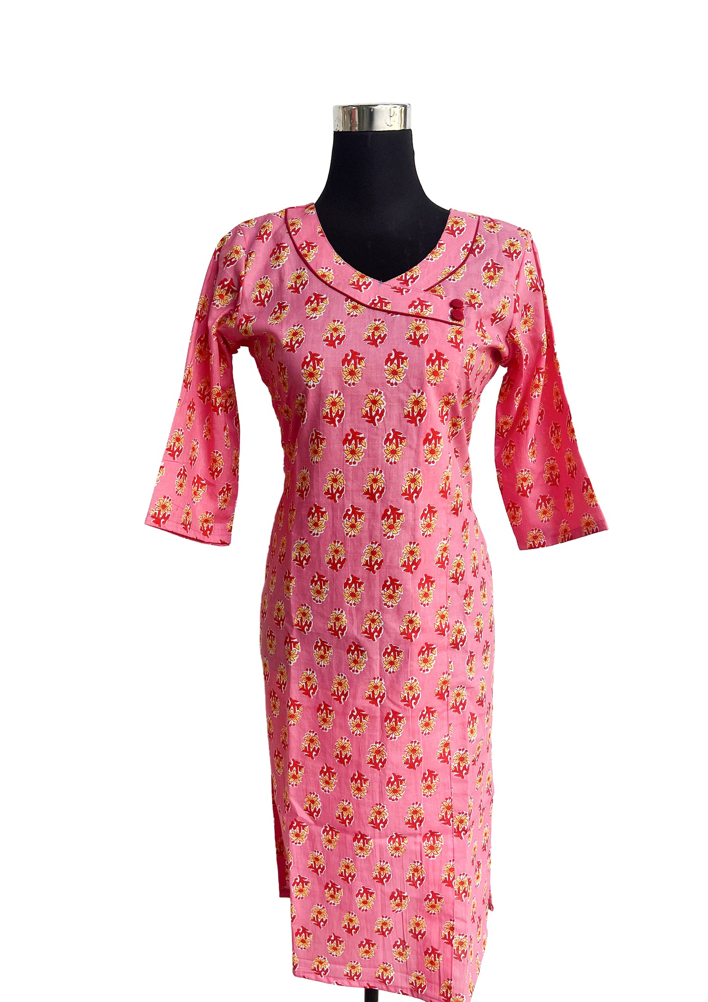 Women’s Pink Ethnic Motif Printed Straight Kurti