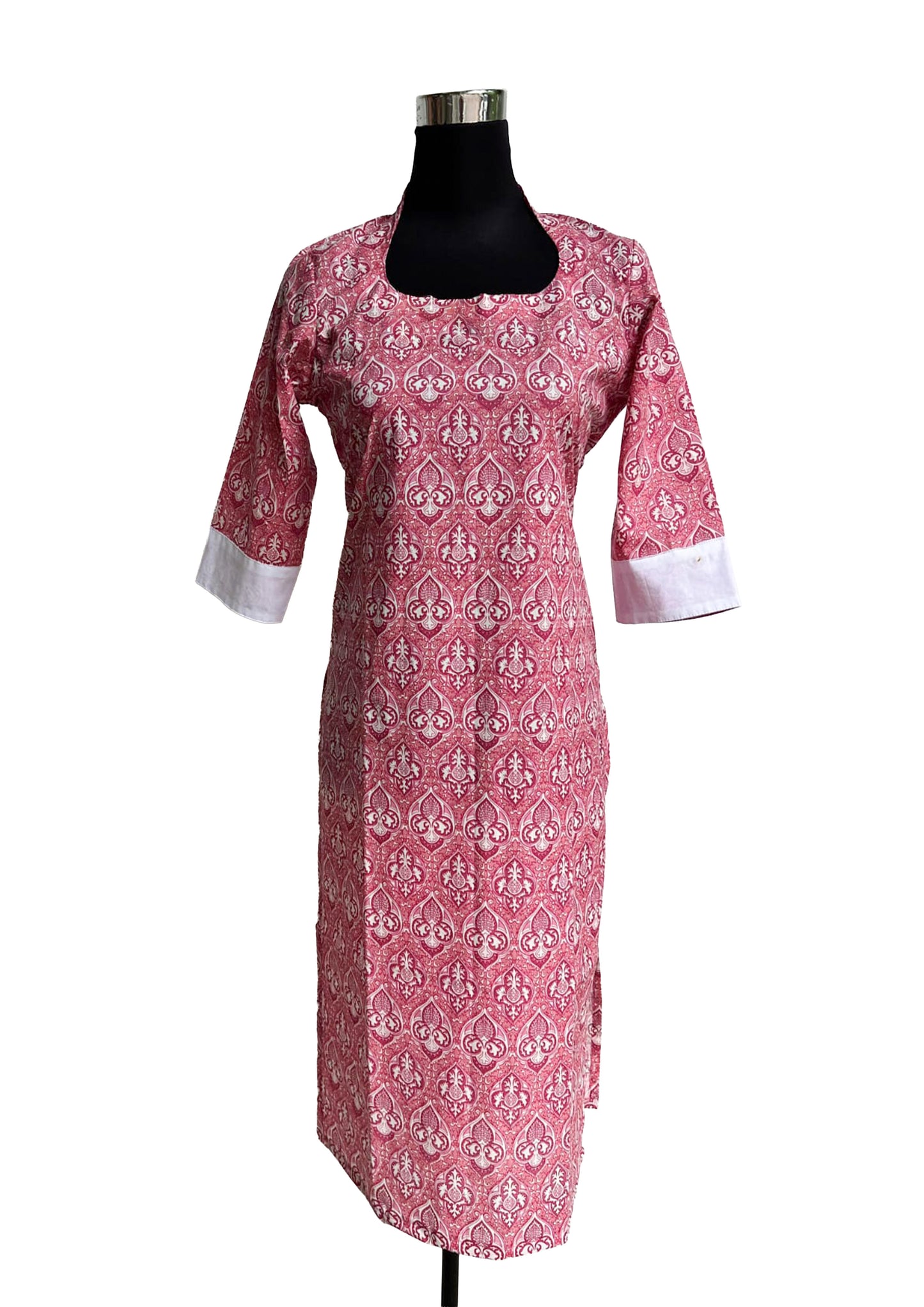 Women Printed Straight Kurti | Square Neck | 3/4 Sleeve with Contrast Cuffs |