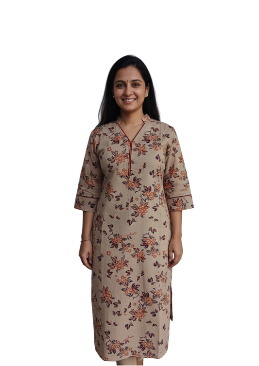 Women’s Floral Printed Straight Kurti | pure kalamkari handblock print cotton